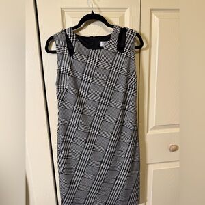 CARMEN MARC VALVO Black White Houndstooth Cutout Stretch Knit Slip-On Dress